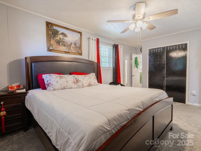 1035 Chesterfield Hwy, Cheraw, SC 29520 - bedroom with carpet floors, ornamental molding, and ceiling fan