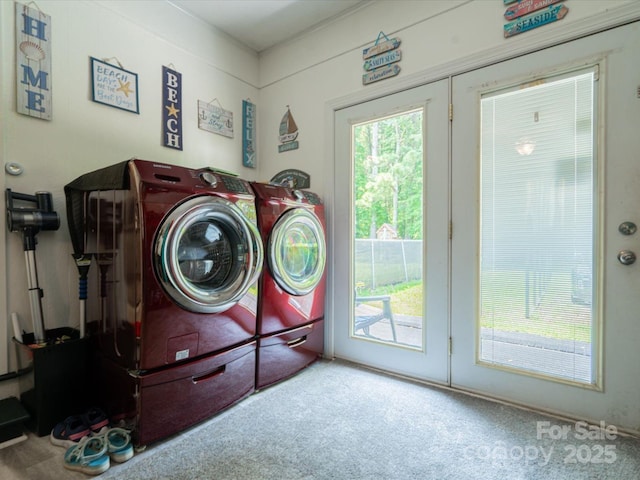 1035 Chesterfield Hwy, Cheraw, SC 29520 - laundry room featuring washing machine and dryer and carpet floors