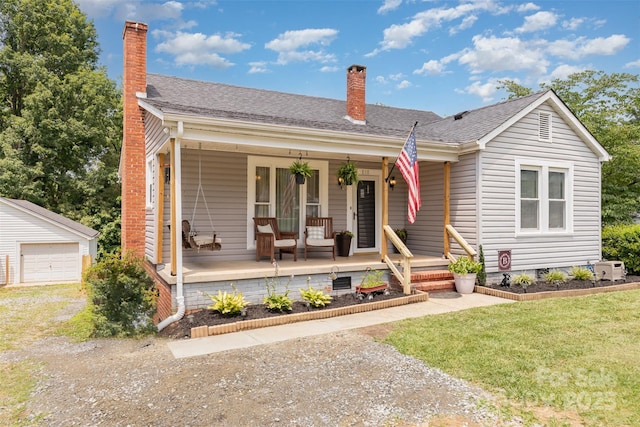 810 Maplewood Ave, Kannapolis, NC 28081 - view of front of home with a chimney, covered porch, roof with shingles, a front lawn, and an outdoor structure