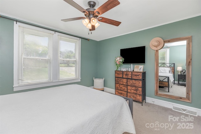 810 Maplewood Ave, Kannapolis, NC 28081 - bedroom featuring multiple windows, carpet, crown molding, and ceiling fan