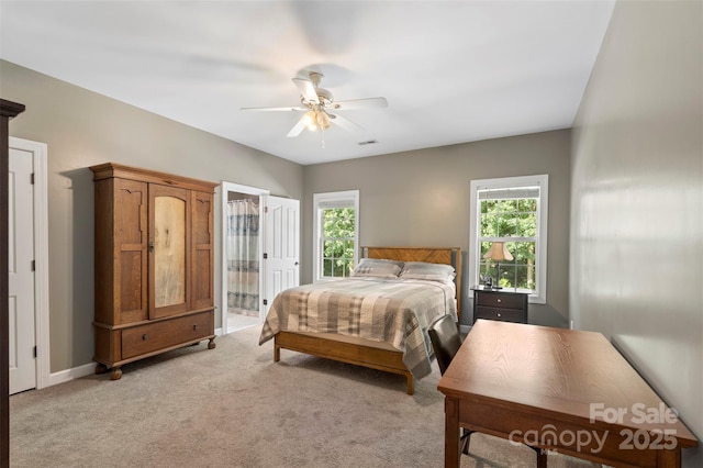 6006 Casswell Cir, Matthews, NC 28104 - bedroom featuring light carpet and a ceiling fan