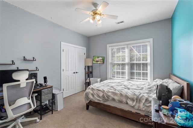 6006 Casswell Cir, Matthews, NC 28104 - bedroom with carpet flooring, an office area, a closet, and ceiling fan