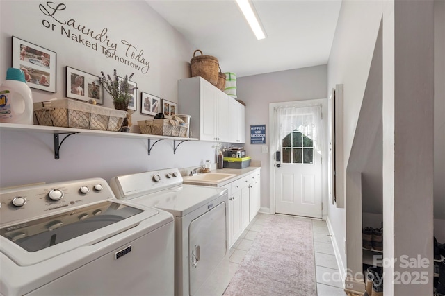 6006 Casswell Cir, Matthews, NC 28104 - laundry room with independent washer and dryer, cabinet space, and light tile patterned flooring