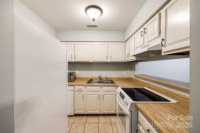 1606 Sharon Rd W Unit 40, Charlotte, NC 28210 - kitchen with white appliances, under cabinet range hood, light countertops, and white cabinets
