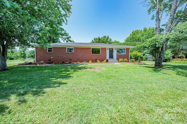 1696 Race Path Church Rd, Mooresboro, NC 28114 - ranch-style house featuring crawl space, entry steps, a front lawn, and brick siding