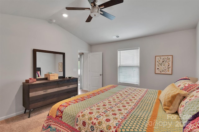 410 Apex Cir, Shelby, NC 28152 - bedroom featuring lofted ceiling, carpet, a ceiling fan, and recessed lighting