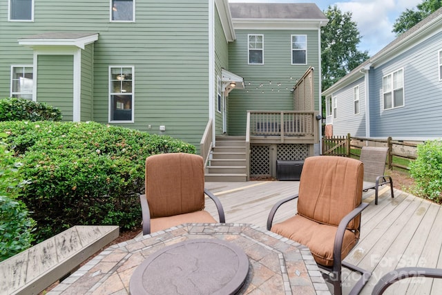 2619 Merion Hills Ct, Charlotte, NC 28269 - wooden deck with a fire pit and stairs