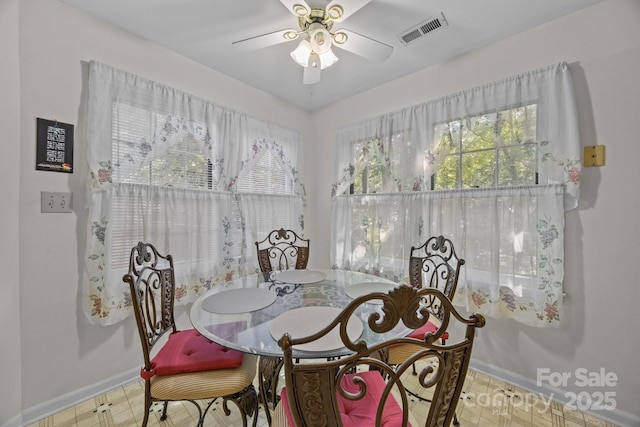 212 Foxfield Ln, Matthews, NC 28105 - dining area featuring ceiling fan and tile patterned floors