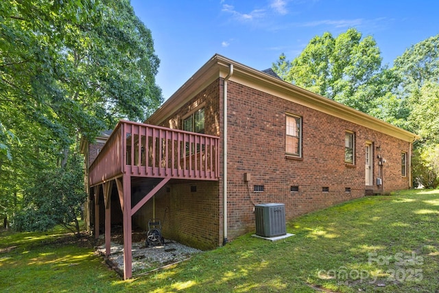 212 Foxfield Ln, Matthews, NC 28105 - view of property exterior with a yard, crawl space, brick siding, and a deck