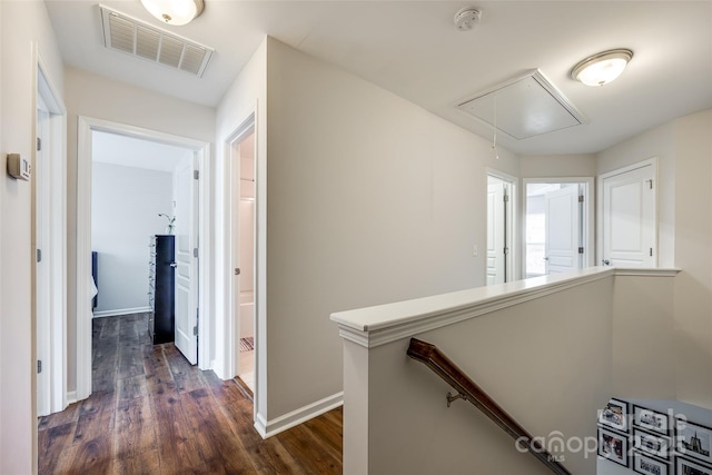 4107 Park S Station Blvd, Charlotte, NC 28210 - hall with attic access, dark wood-type flooring, and an upstairs landing