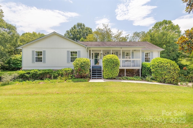 76 Woodland Hills Rd, Asheville, NC 28804 - ranch-style house with a porch, a front lawn, and stairway