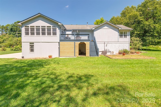 76 Woodland Hills Rd, Asheville, NC 28804 - back of property with stairs, a deck, and a yard