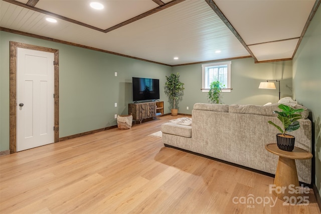 76 Woodland Hills Rd, Asheville, NC 28804 - living room with ornamental molding, light wood finished floors, and recessed lighting