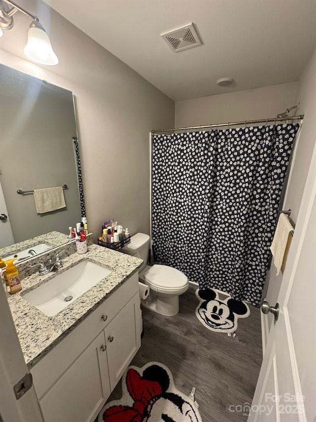 1017 W C St, Kannapolis, NC 28081 - bathroom featuring vanity, wood finished floors, and a shower with shower curtain