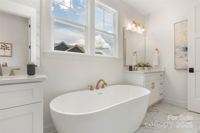 3222 Player Ct, Salisbury, NC 28144 - full bathroom featuring vanity, marble finish flooring, and a freestanding bath