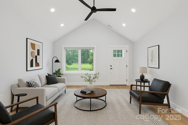 452 Duncan St, Spartanburg, SC 29306 - living area featuring ceiling fan, light wood-style floors, recessed lighting, and vaulted ceiling