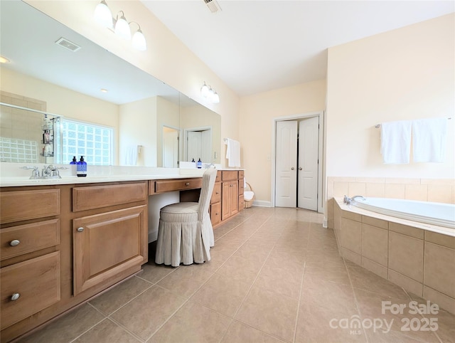 408 Presidio Dr, Rock Hill, SC 29732 - full bathroom with vanity, a garden tub, tile patterned flooring, and tiled shower