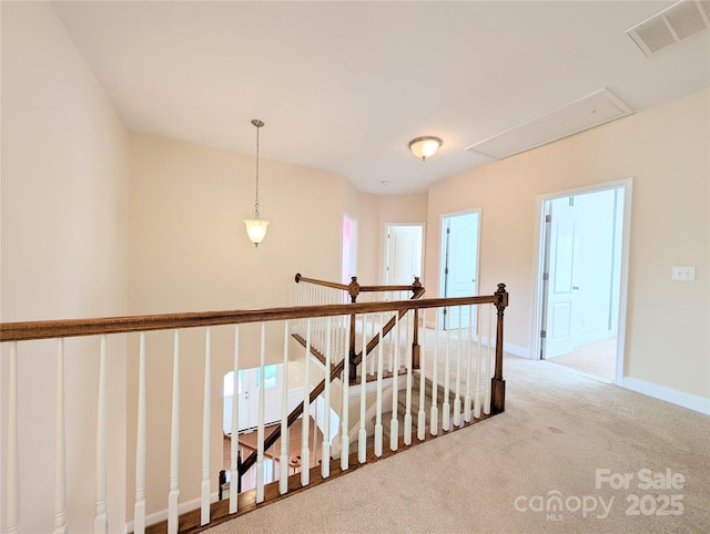 408 Presidio Dr, Rock Hill, SC 29732 - corridor featuring attic access, carpet floors, and an upstairs landing