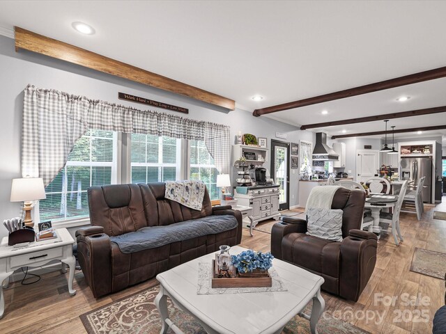 142 Hickory Rd, Lexington, NC 27292 - living area with beamed ceiling, recessed lighting, and light wood-type flooring