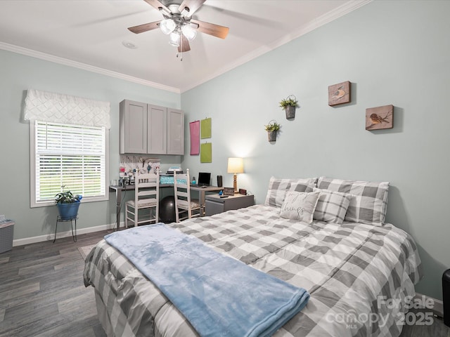 142 Hickory Rd, Lexington, NC 27292 - bedroom with crown molding, dark wood-style floors, a desk, and a ceiling fan