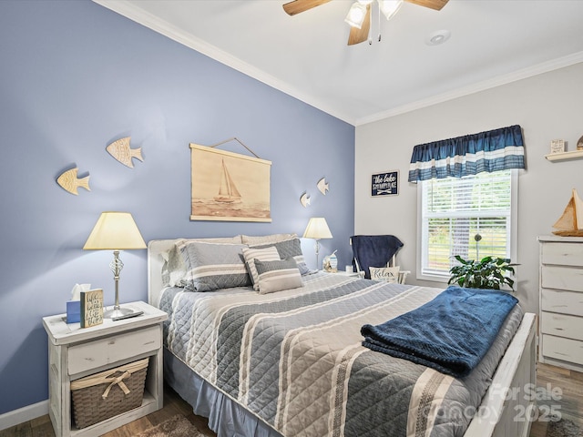 142 Hickory Rd, Lexington, NC 27292 - bedroom featuring crown molding, wood finished floors, and a ceiling fan
