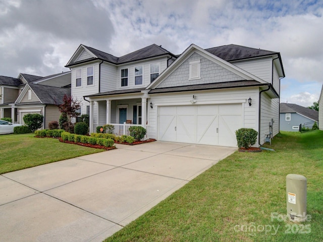 3009 Palm Dr, Fort Mill, SC 29715 - view of front of home featuring a porch, a front yard, a garage, and concrete driveway