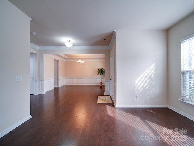 3009 Palm Dr, Fort Mill, SC 29715 - unfurnished room with a chandelier, wood-type flooring, ornamental molding, wainscoting, and a smoke detector