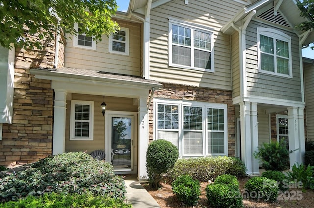 529 River Park Rd, Belmont, NC 28012 - property entrance featuring stone siding