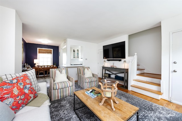 528 Wakefield Dr Unit A, Charlotte, NC 28209 - living room with wood finished floors and stairway
