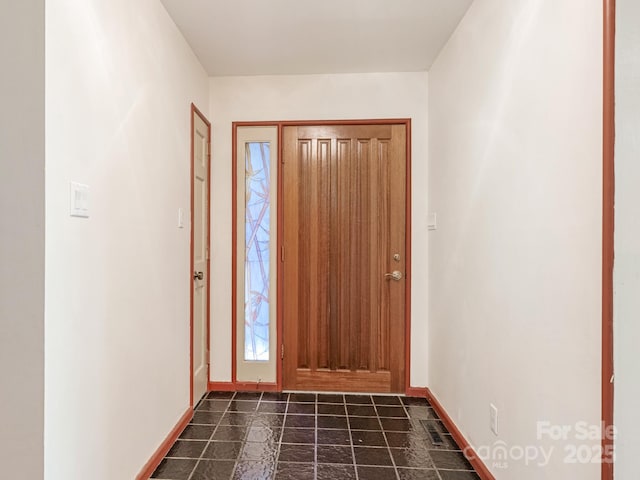 3310 Windbluff Dr, Charlotte, NC 28277 - foyer entrance with baseboards and dark stone finish flooring