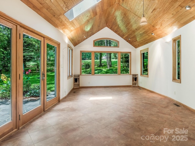 3310 Windbluff Dr, Charlotte, NC 28277 - unfurnished sunroom with a skylight, vaulted ceiling, and french doors