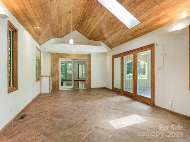 3310 Windbluff Dr, Charlotte, NC 28277 - unfurnished room with wooden ceiling, lofted ceiling, a skylight, and french doors