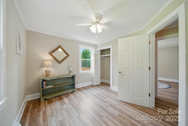407 Cummings St, Rock Hill, SC 29730 - bedroom featuring a closet, wood finished floors, ornamental molding, and a ceiling fan