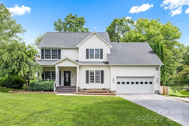 12 Eden Glen Rd, Black Mountain, NC 28711 - traditional-style house with concrete driveway, a garage, a front lawn, a porch, and a shingled roof