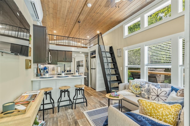 3095 Silversteen Rd, Lake Toxaway, NC 28747 - living area featuring light wood-style flooring and wood ceiling