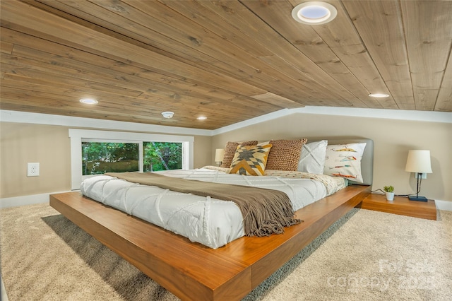 3095 Silversteen Rd, Lake Toxaway, NC 28747 - bedroom featuring wooden ceiling, carpet floors, vaulted ceiling, and recessed lighting