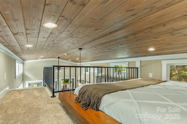 3095 Silversteen Rd, Lake Toxaway, NC 28747 - bedroom featuring wooden ceiling, carpet flooring, recessed lighting, multiple windows, and lofted ceiling