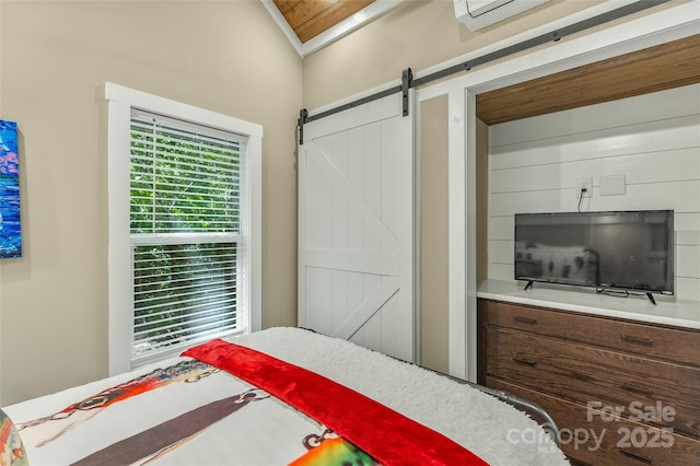 3095 Silversteen Rd, Lake Toxaway, NC 28747 - bedroom with a barn door and lofted ceiling