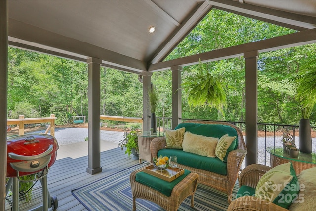 3095 Silversteen Rd, Lake Toxaway, NC 28747 - sunroom / solarium with lofted ceiling and an outdoor hangout area
