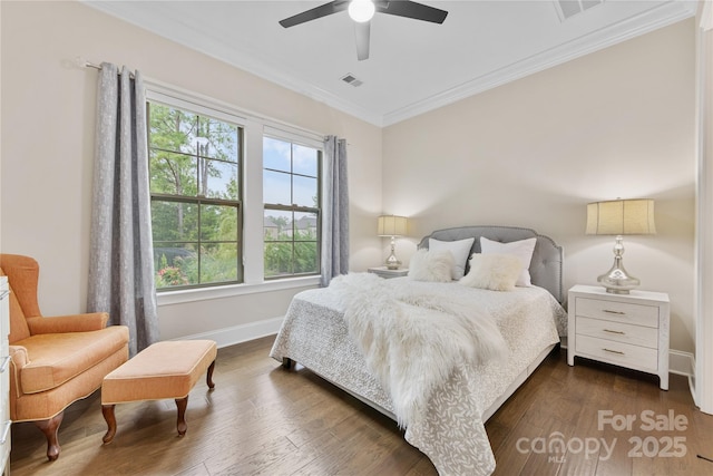920 Terramore Dr, Waxhaw, NC 28173 - bedroom with crown molding, dark wood finished floors, and ceiling fan