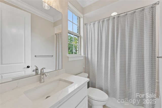 920 Terramore Dr, Waxhaw, NC 28173 - bathroom with vanity, ornamental molding, and shower / bath combination with curtain