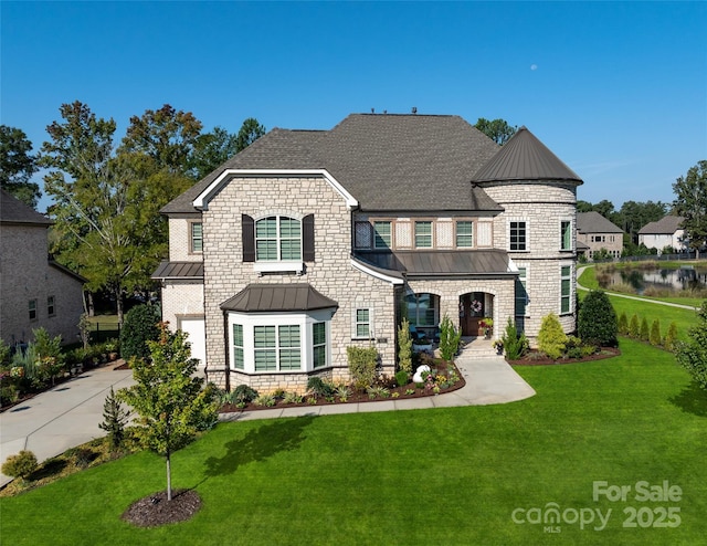 920 Terramore Dr, Waxhaw, NC 28173 - french provincial home with a standing seam roof, a front yard, and a metal roof