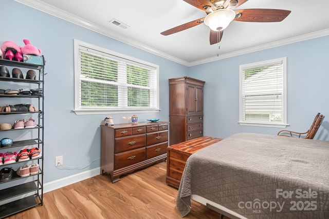 2279 Cedar Oak Cir, Gastonia, NC 28052 - bedroom featuring light wood-style flooring, crown molding, and a ceiling fan