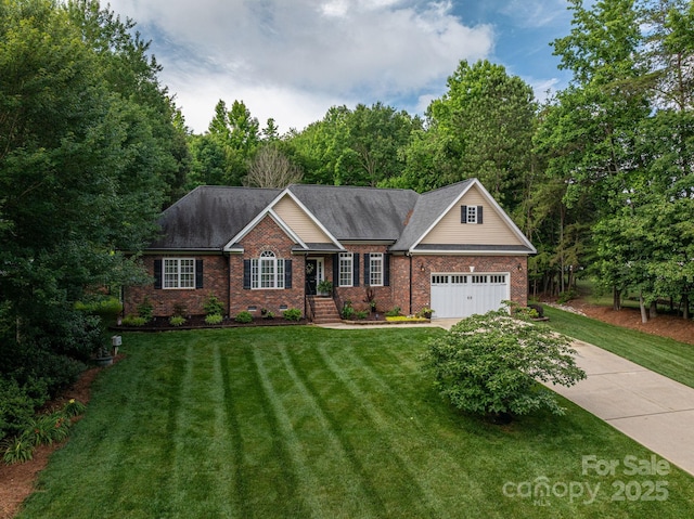 7988 Golf Course Dr N, Denver, NC 28037 - view of front of home featuring brick siding, an attached garage, a front yard, and concrete driveway