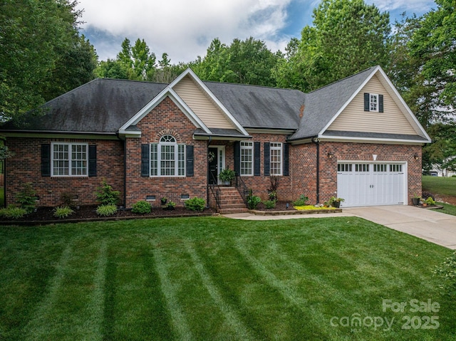 7988 Golf Course Dr N, Denver, NC 28037 - view of front of house featuring brick siding, crawl space, a front yard, and driveway