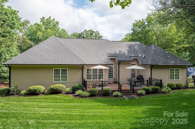 7988 Golf Course Dr N, Denver, NC 28037 - back of house with a deck, a yard, and roof with shingles