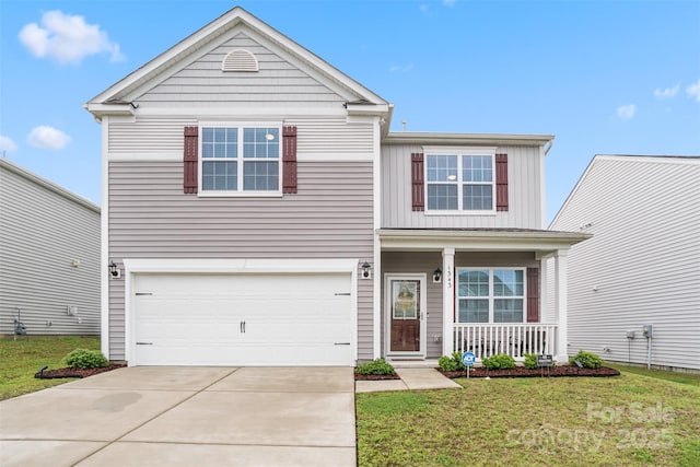 1343 Kent Downs Ave SW, Concord, NC 28027 - traditional-style house featuring a porch, a garage, a front yard, and concrete driveway
