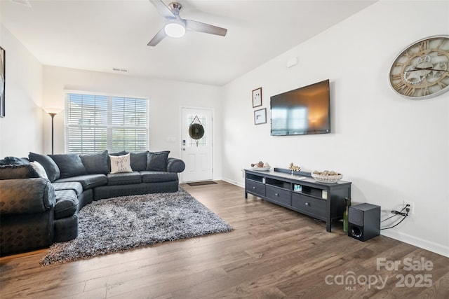 1343 Kent Downs Ave SW, Concord, NC 28027 - living room featuring a ceiling fan and wood finished floors