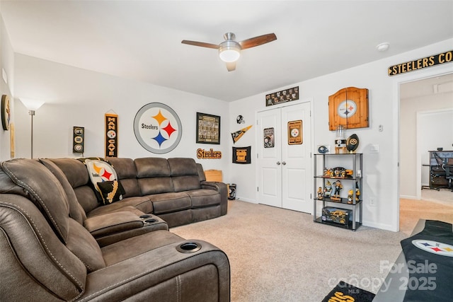 1343 Kent Downs Ave SW, Concord, NC 28027 - living area featuring light colored carpet and ceiling fan
