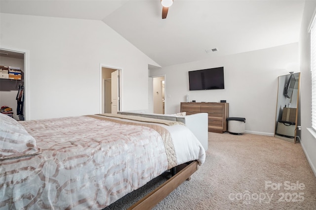 1343 Kent Downs Ave SW, Concord, NC 28027 - carpeted bedroom featuring lofted ceiling, a spacious closet, ceiling fan, and a closet